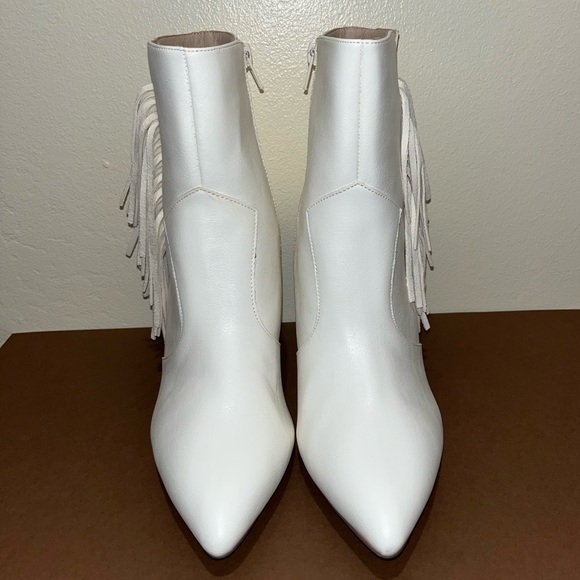Brand New White Karson Faux Leather Heeled Fringe Bootie - Picture 5 of 9
